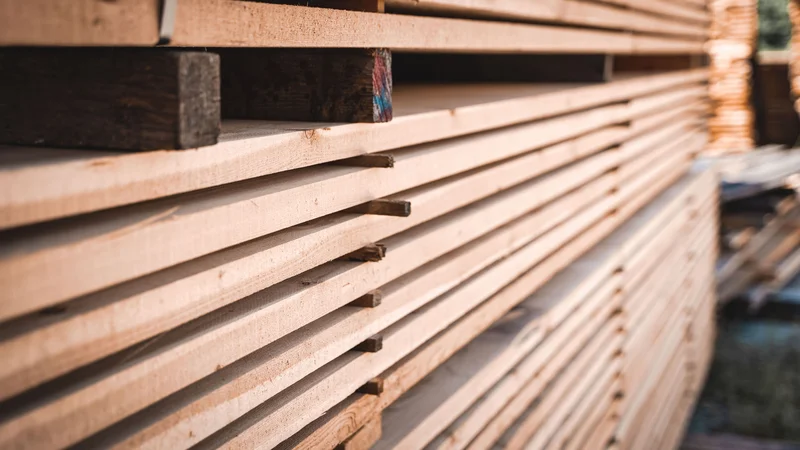 RawmanPictures - Sebastian Schiefermayr | Sägewerk Löberbauer | Gestapelte Holzplanken - Industrielle Holzfotografie, Detailansicht von Bau- und Handwerksmaterialien.