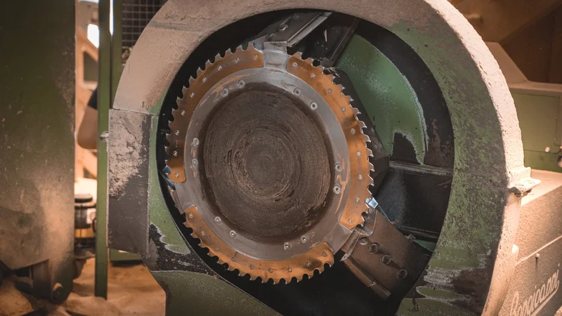RawmanPictures - Sebastian Schiefermayr | Sägewerk Löberbauer | Industrielle Säge Nahaufnahme in der Werkstatt, Holzverarbeitungsausrüstung.