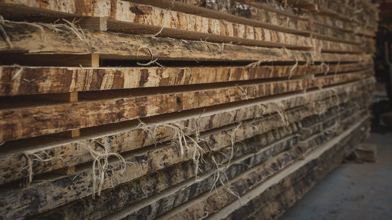 RawmanPictures - Sebastian Schiefermayr | Sägewerk Löberbauer | Gestapelte Holzbretter im Sägewerk, Nahaufnahme, raue Textur, natürliche Materialien.