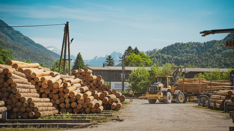 RawmanPictures - Sebastian Schiefermayr | Sägewerk Löberbauer | Holzverarbeitung im Freien, fahrender Traktor, Landschaftsfotografie, Industriefotograf.