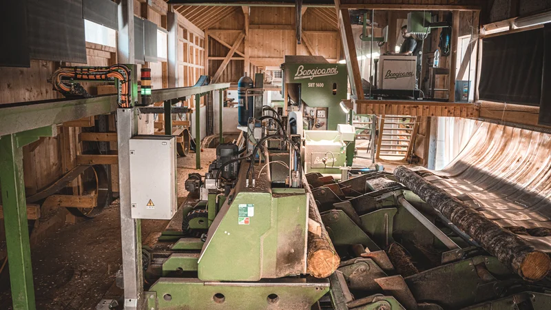 RawmanPictures - Sebastian Schiefermayr | Sägewerk Löberbauer | Sägewerk Innenbereich: Holzverarbeitung, industrielle Maschinen, Sägearbeiten, Produktionsstätte.